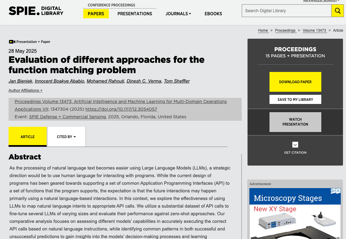 Evaluation of different approaches for the function matching problem